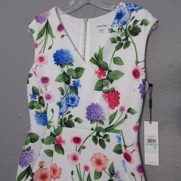 Calvin Klein Dress 8 Floral Scuba Sheath Career Church Office Timeless Zip NWT - Picture 3 of 10